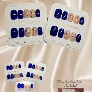 Blue and Tan Press-On Nail Set